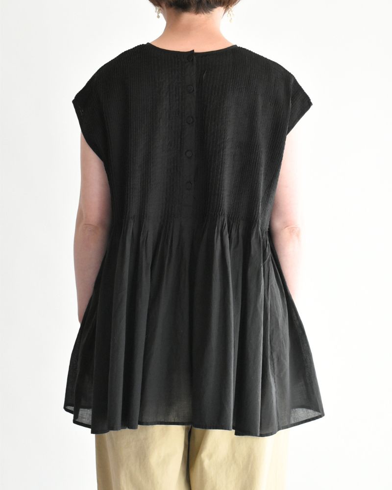CREW-NECK F/SLEEVE SHIRT WITH MINI PINTUCK Black