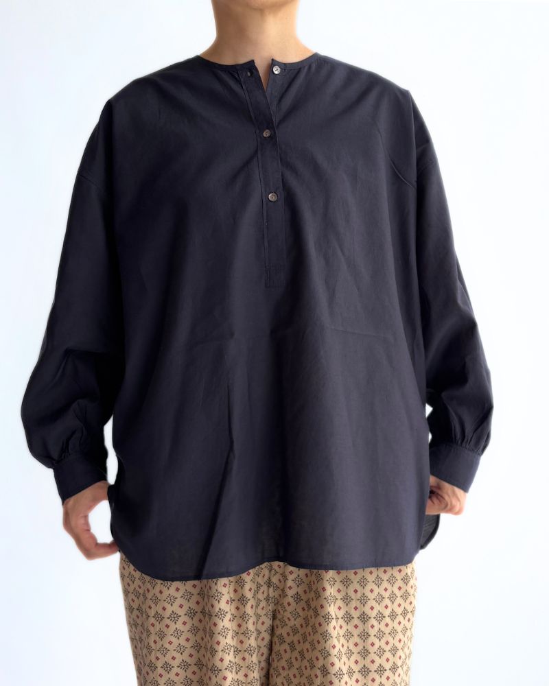 BANGALORE COTTON/SILK PLAIN PULLOVER SHIRT Navy