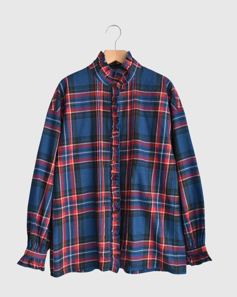 インディゴタータン フリルブラウス Blue