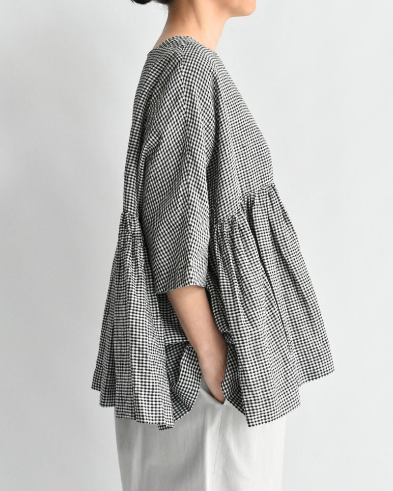 ドルマンギャザーブラウス（LINEN） Black/White