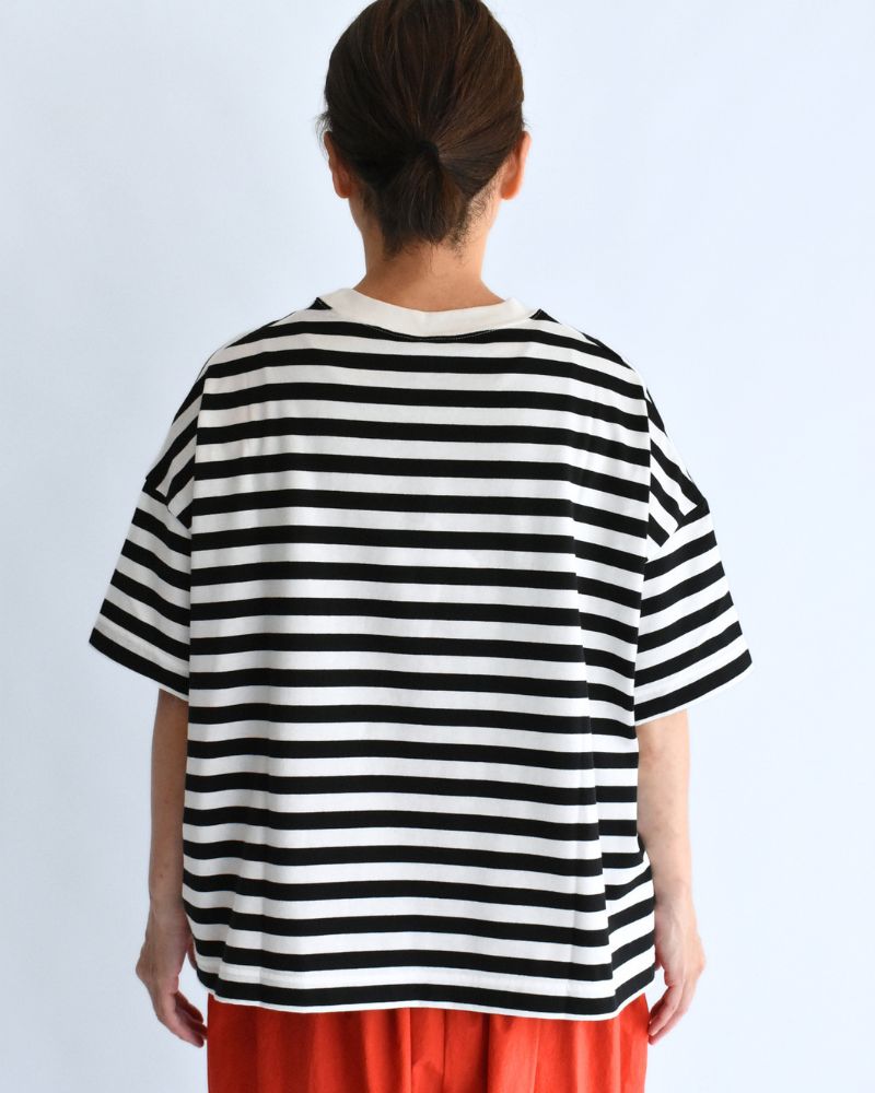 クルーネック スリットTシャツ Black/White