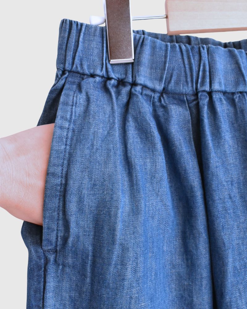 COTTON/LINEN DENIM EASY WIDE PANTS Blue
