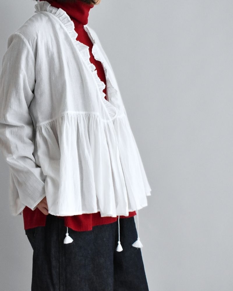 TWILL COTTON KHADI PLAIN FRILL CACHE COEUR White