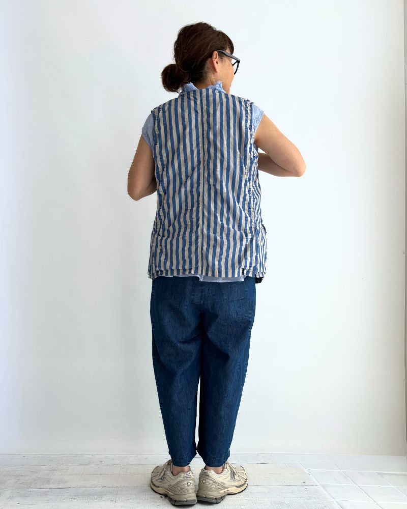 COTTON/LINEN DENIM 2TUCK TAPERED EASY PANTS Blue