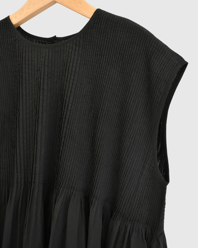 CREW-NECK F/SLEEVE SHIRT WITH MINI PINTUCK Black