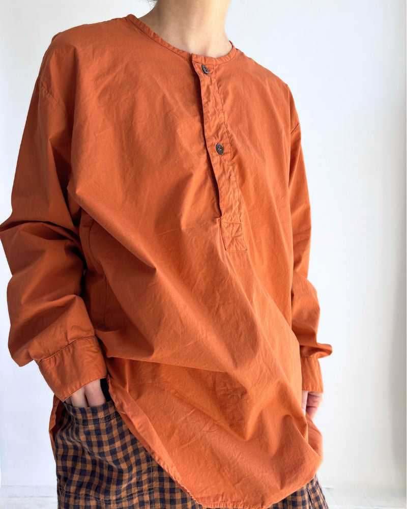 60s COTTON POPLIN OVERDYE HENRY NECK SHIRT Brick