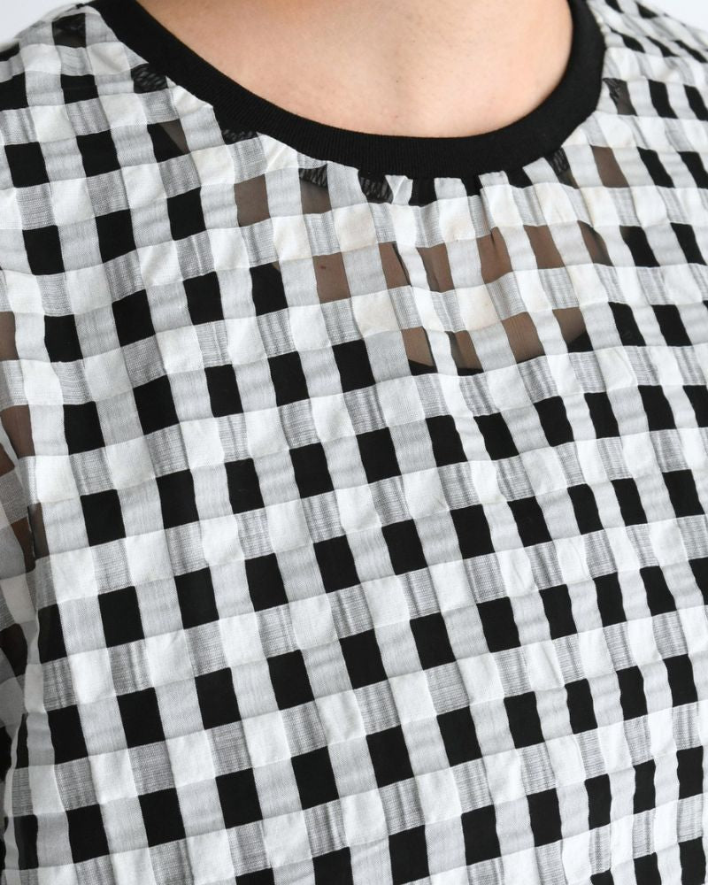 シアーチェッククルーネックトップス 'MEHINA' Black