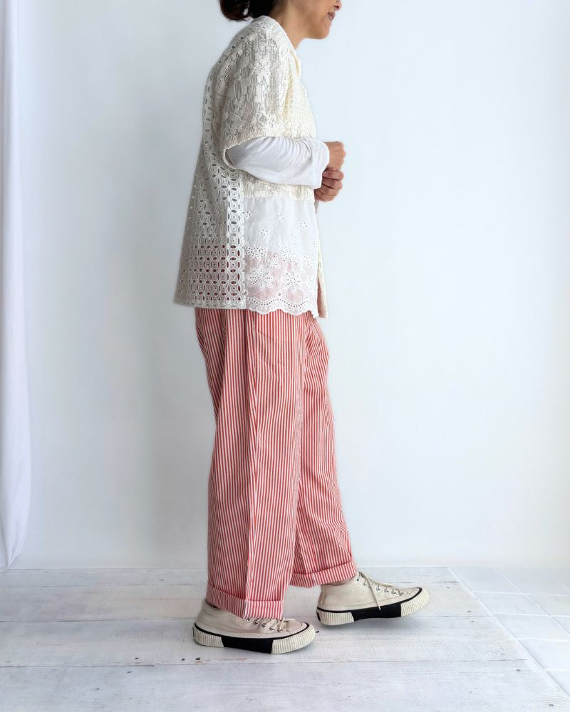 POPLIN STRIPE EASY PANTS OrangeStripe