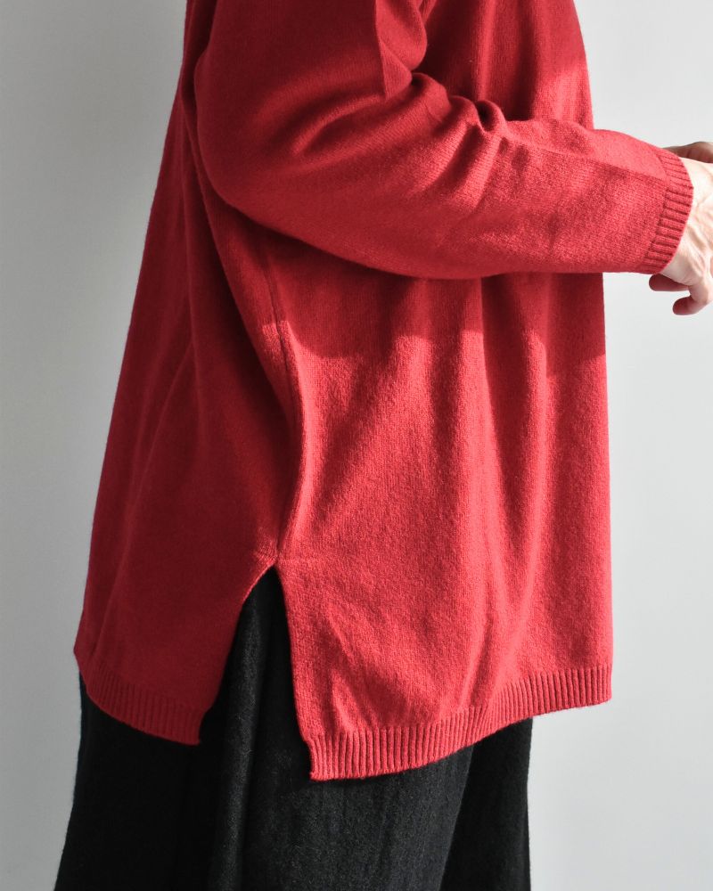 PLAIN STITCH DROP SHOULDER POLO NECK WITH SLIT Red