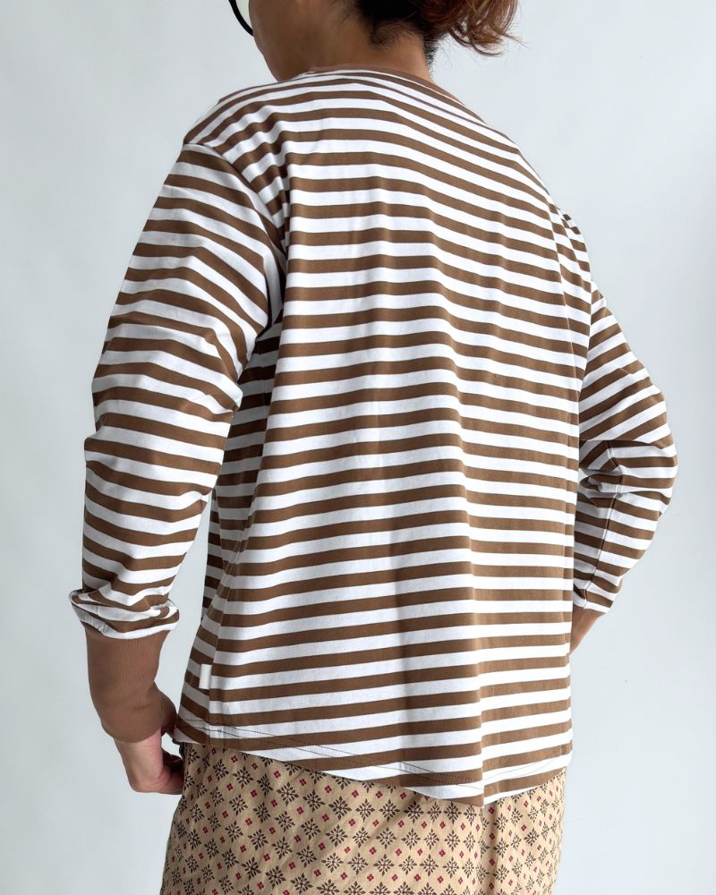 ギザンディ天竺ボーダーロングTee Brown/Off