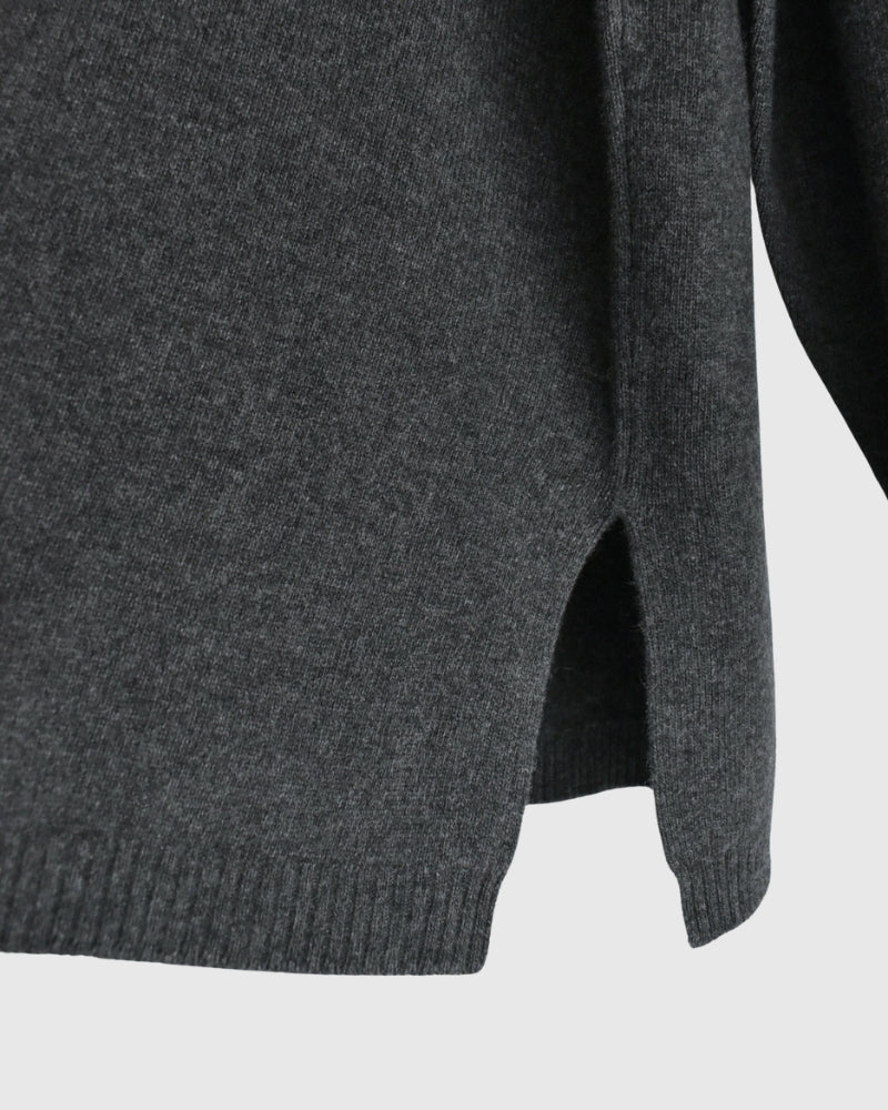 12GG PLAIN STITCH DROP SHOULDER POLO NECK WITH SLIT Charcoal