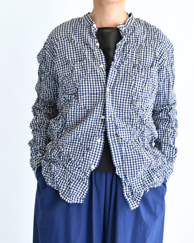 BANDED COLLAR L/SL OVERSIZED SHIRTS BlueGingham