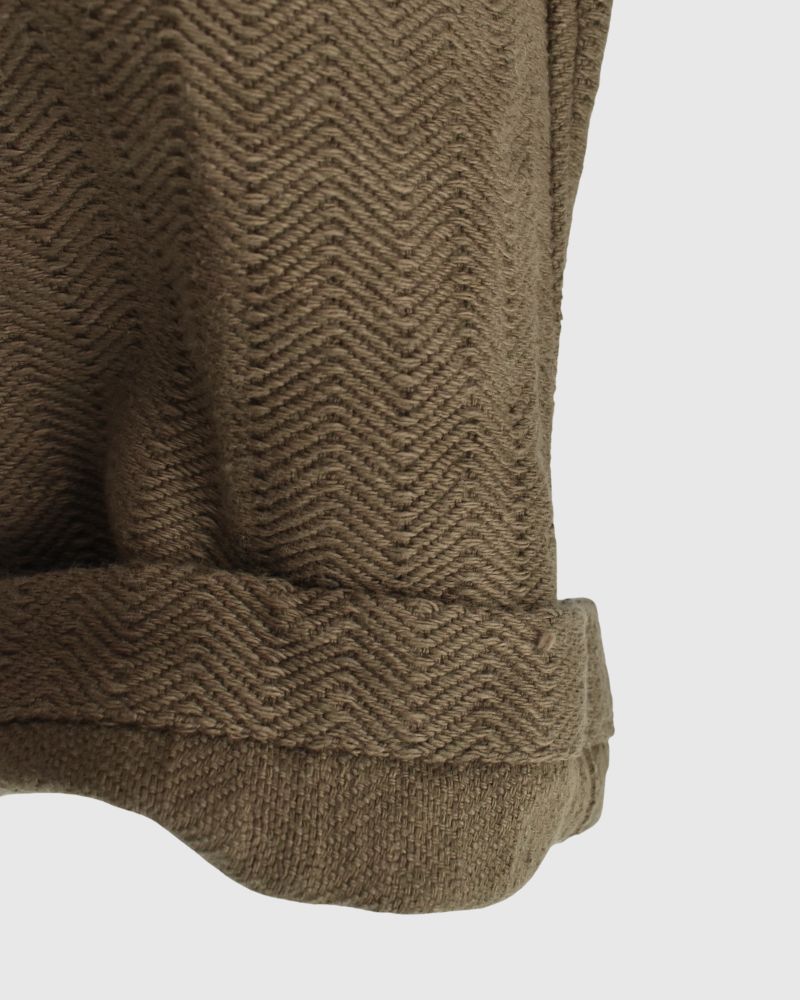 手織りコットンヘリンボーン イージーテーパードパンツ KhakiBrown