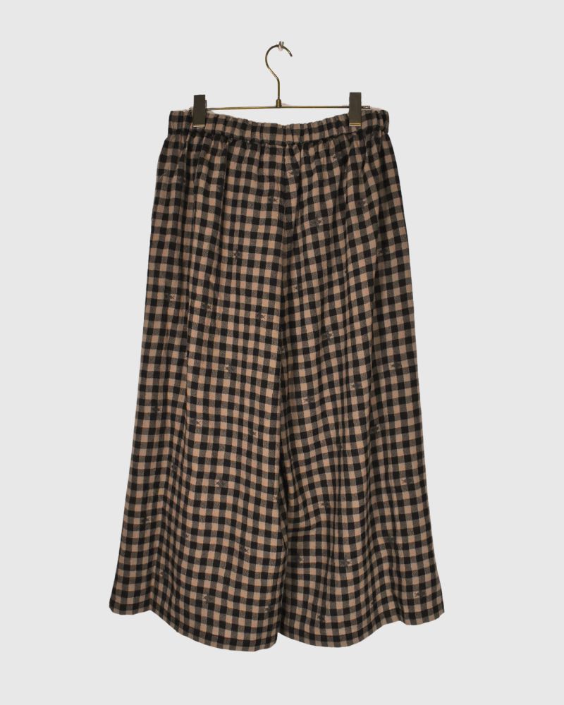 WOOL GINGHAM CHECK WITH JACQUARD EASY PANTS Camel