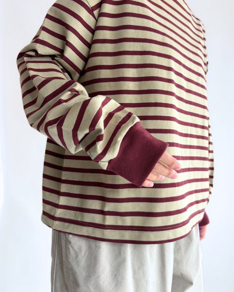 taco cotton ボーダーL/S Beige/Bordeaux
