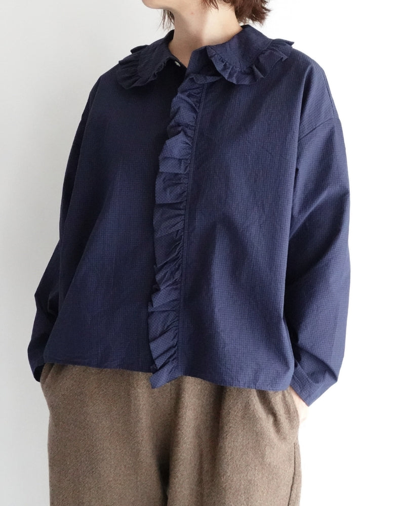 (g) | カラー＆フロントフリルブラウス Navy