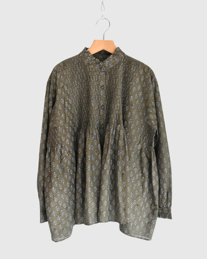 FRILL COLLAR PINTUCK SHIRT Olive