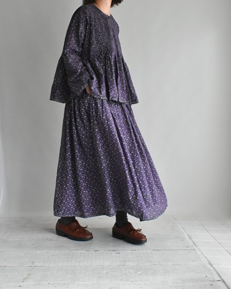 CREW-NECK BUTTON SHIRT WITH PINTUCK Purple