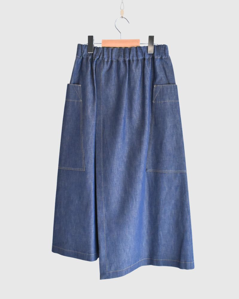 HEART-DENIM アシンメトリーラップ風スカート Blue