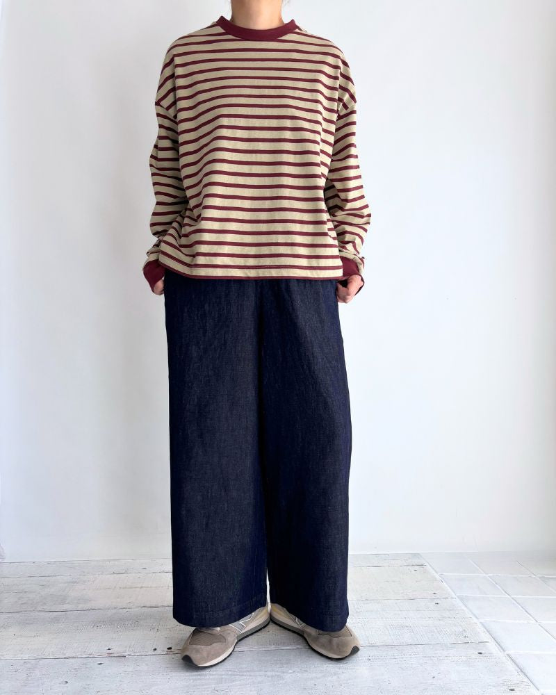 COTTON/LINEN DENIM EASY WIDE PANTS Navy