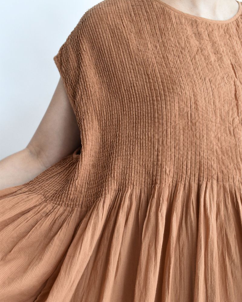 CREW-NECK F/SL DRESS WITH PINTUCK DarkOrange