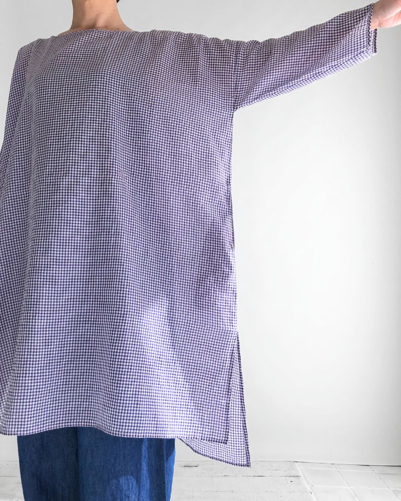 DROP SHOULDER SMOCK DRESS OffWhite/Purple