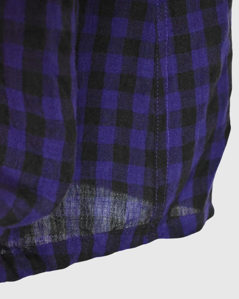 LINEN GINGHAM CHECK SKIRT Navy