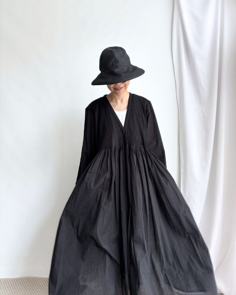 80s ORGANIC VOILE PLAIN MINI PINTUCK CACHE COEUR DRESS Black