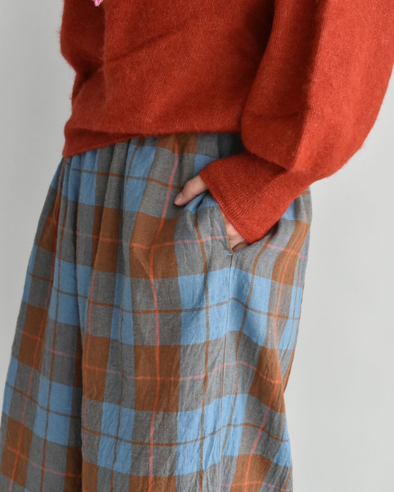 リネンコットン チェックパンツ Blue