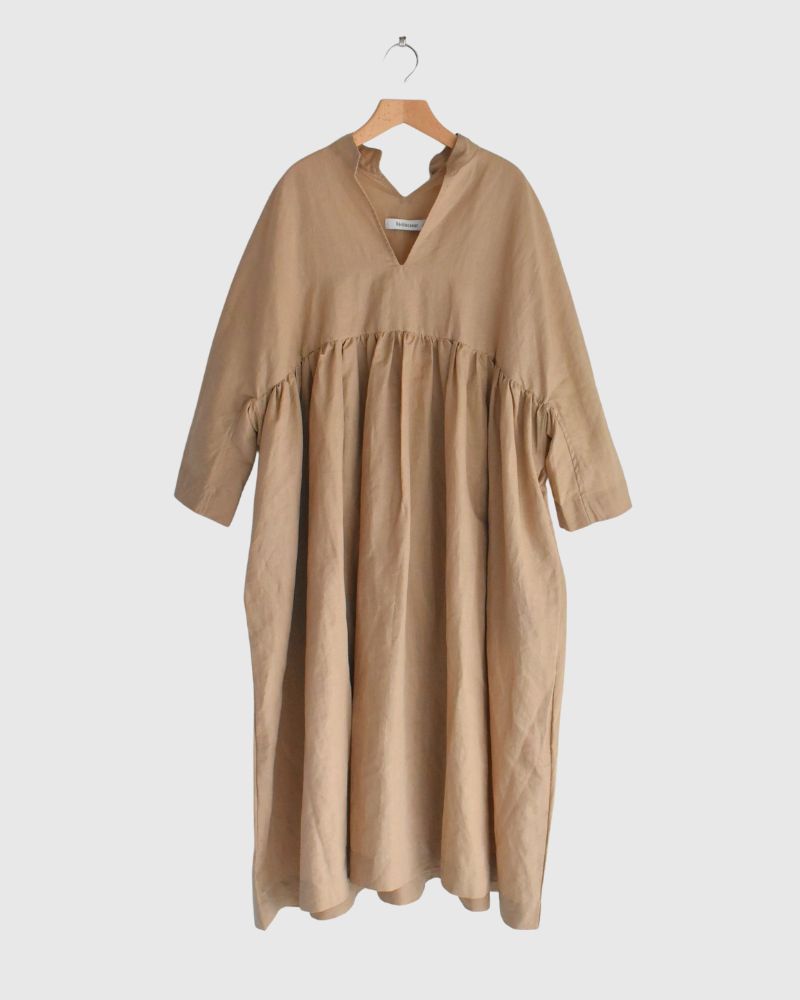 リネンコットン ギャザーワンピース Beige