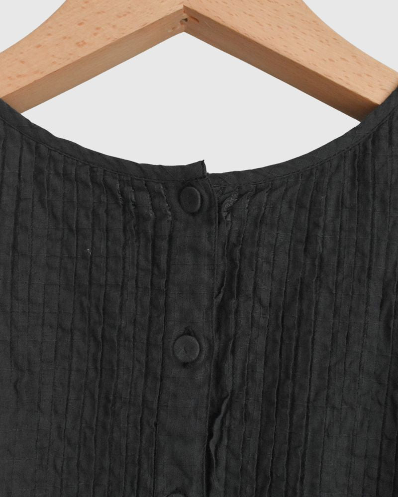 CREW-NECK P/O HALF/SL SHIRT WITH PINTUCK Black