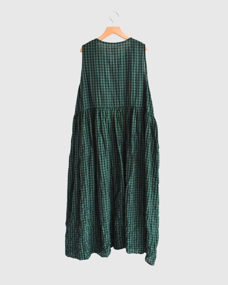 ブロックチェック スリーブレスギャザーワンピース Green