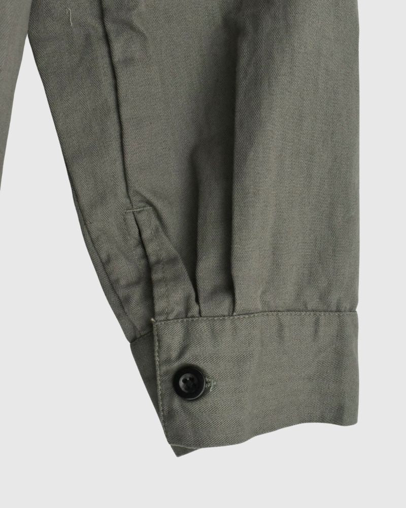 COTTON HERRINGBONE WASH HOODED PULLOVER SHIRT KhakiHerringbone