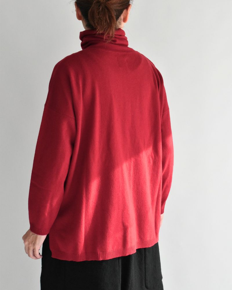 PLAIN STITCH DROP SHOULDER POLO NECK WITH SLIT Red