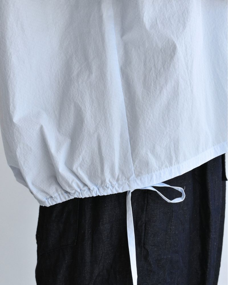 TENDER-W バックギャザーフレンチスリーブブラウス SaxCheck