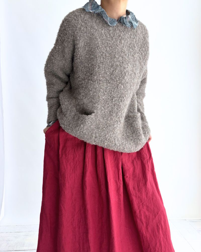 3GG BOUCLE CREW NECK PULLOVER WITH POCKET GrayBeige