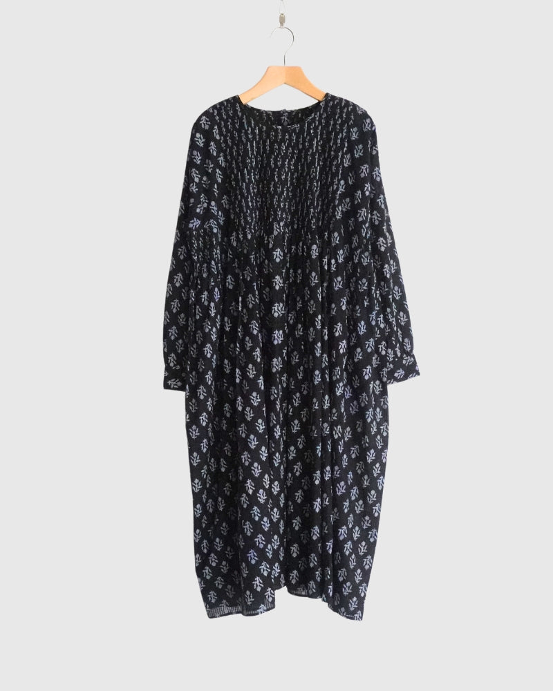 CREW-NECK P/O SHIRT DRESS WITH PINTUCK Black