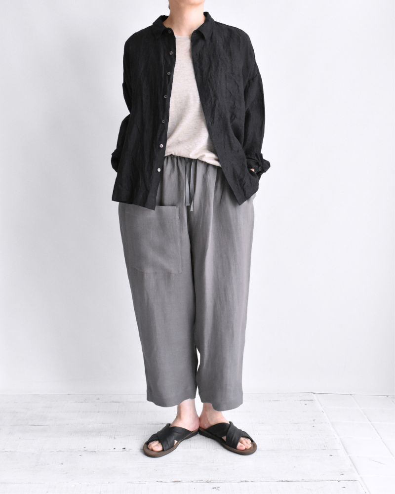アシメポケットベイカーパンツ（LINEN） DarkGray