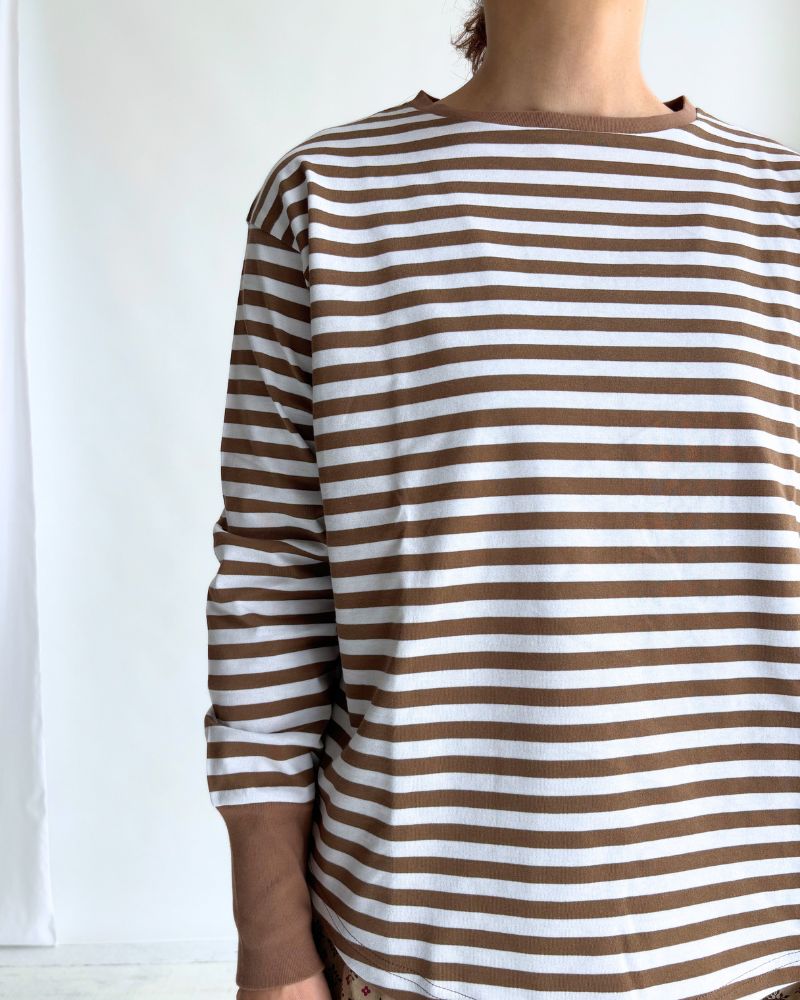 ギザンディ天竺ボーダーロングTee Brown/Off