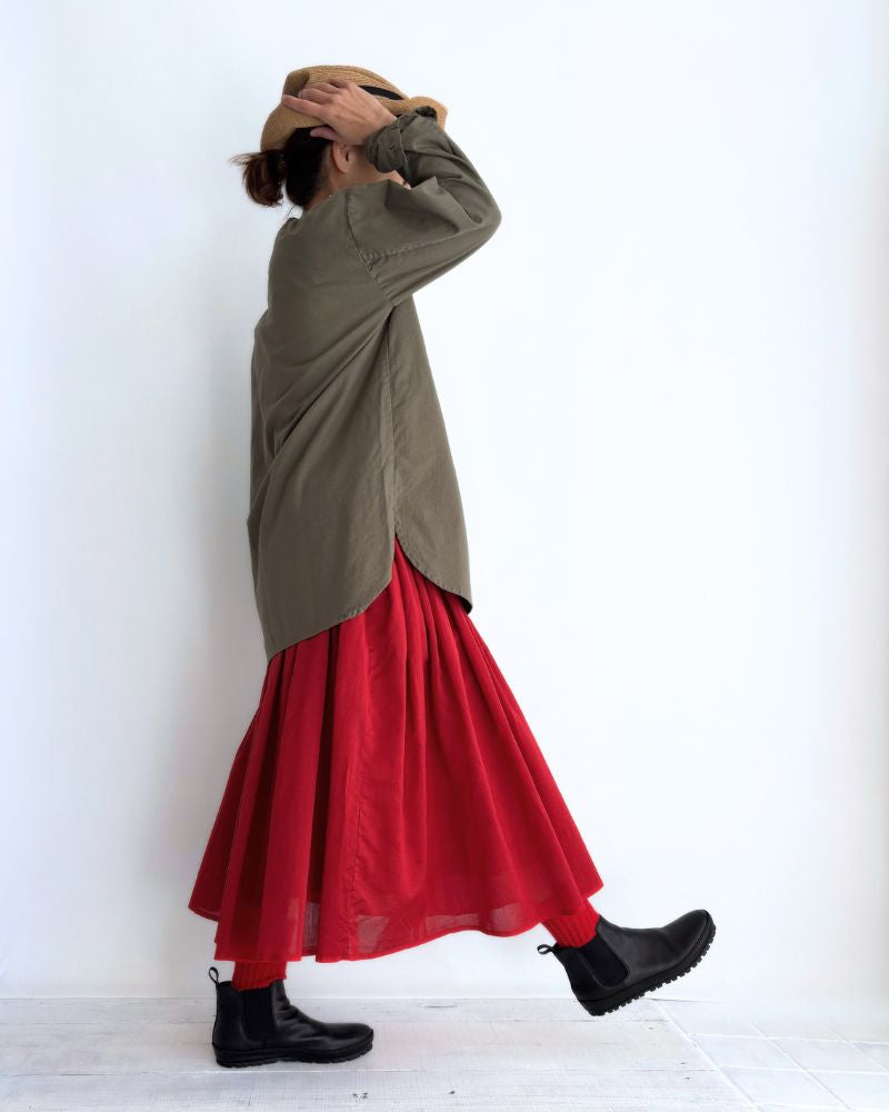 COTTON HERRINGBONE WASH HENRY NECK SHIRT KhakiHerringbone