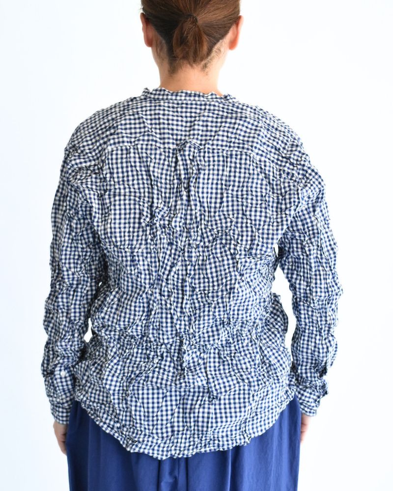 BANDED COLLAR L/SL OVERSIZED SHIRTS BlueGingham