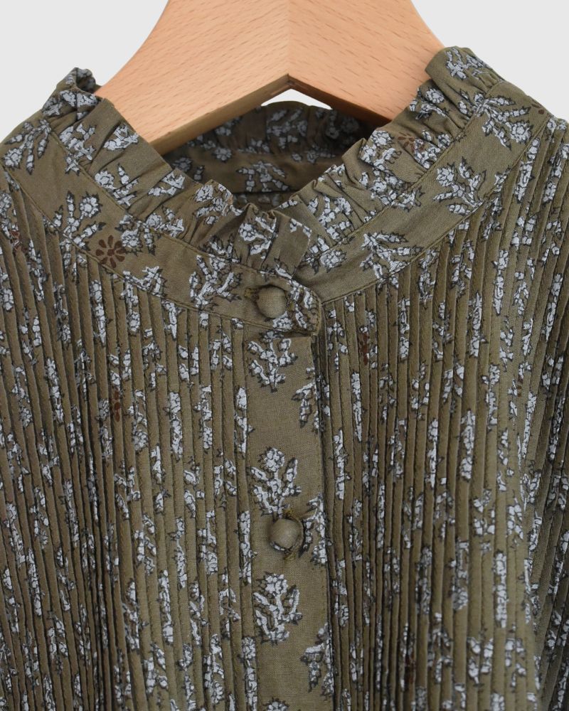 FRILL COLLAR PINTUCK SHIRT Olive