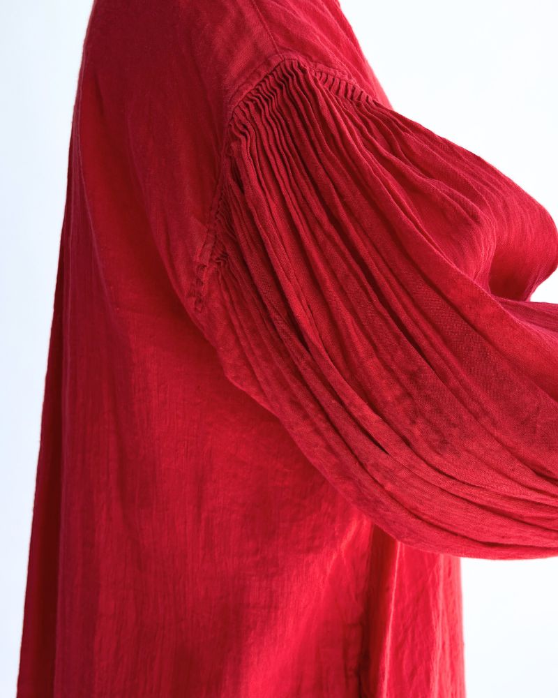 FRILL COLLAR MAXI SHIRT DRESS WITH MINI PINTUCK Red