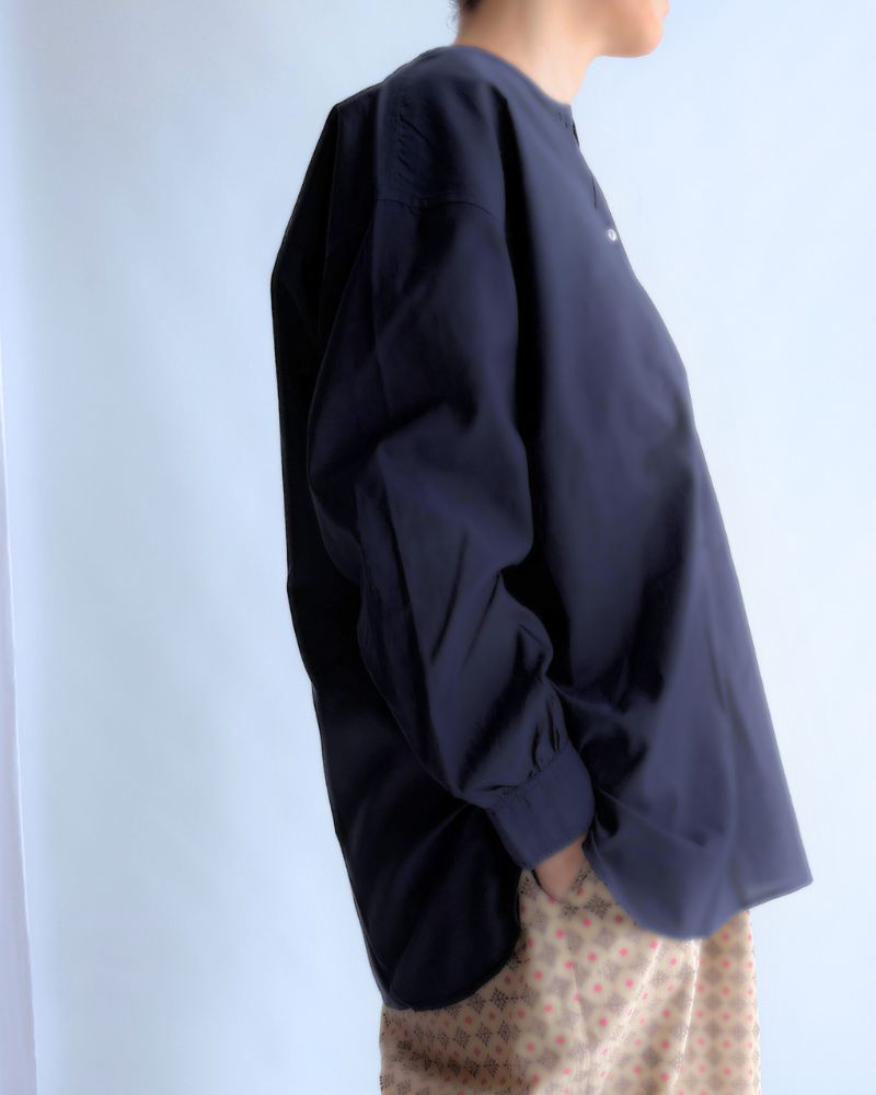 BANGALORE COTTON/SILK PLAIN PULLOVER SHIRT Navy