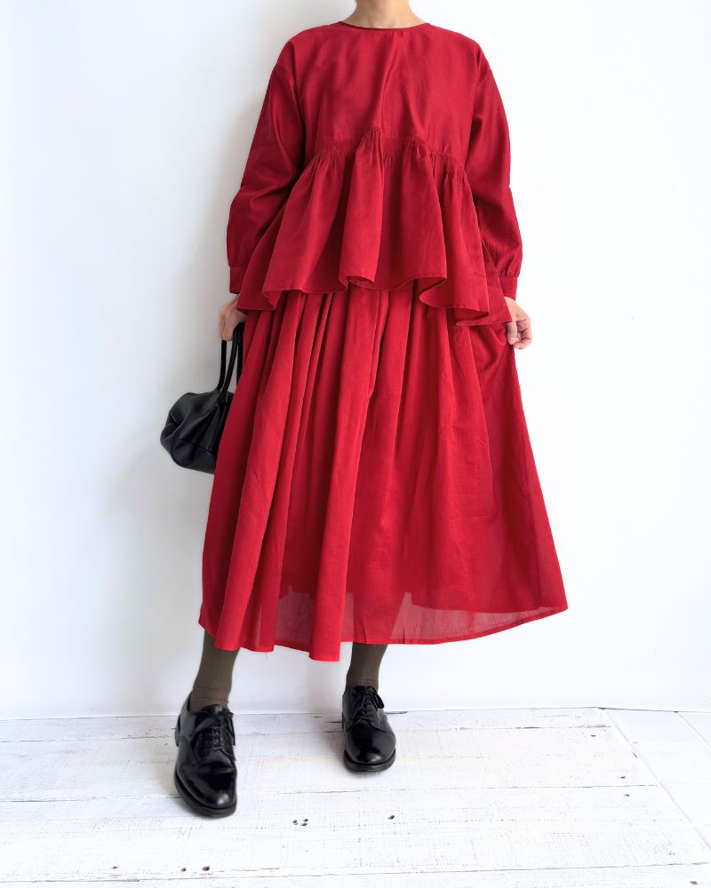 RAJASTHAN TUCK GATHERED SKIRT WITH LINING Red