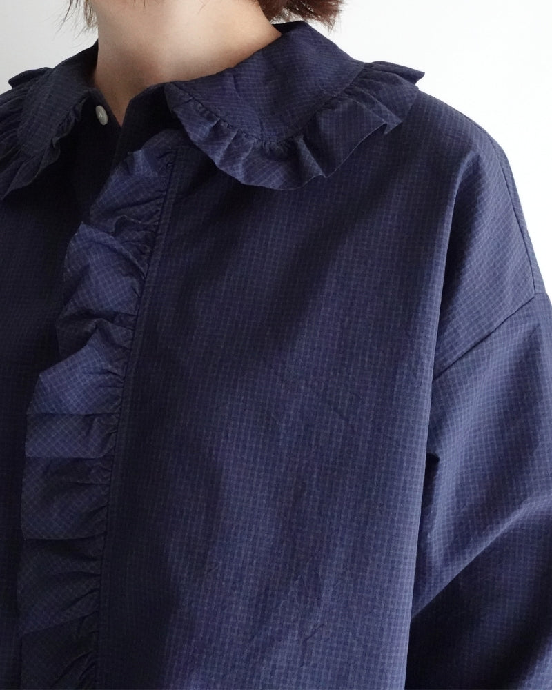 カラー＆フロントフリルブラウス Navy
