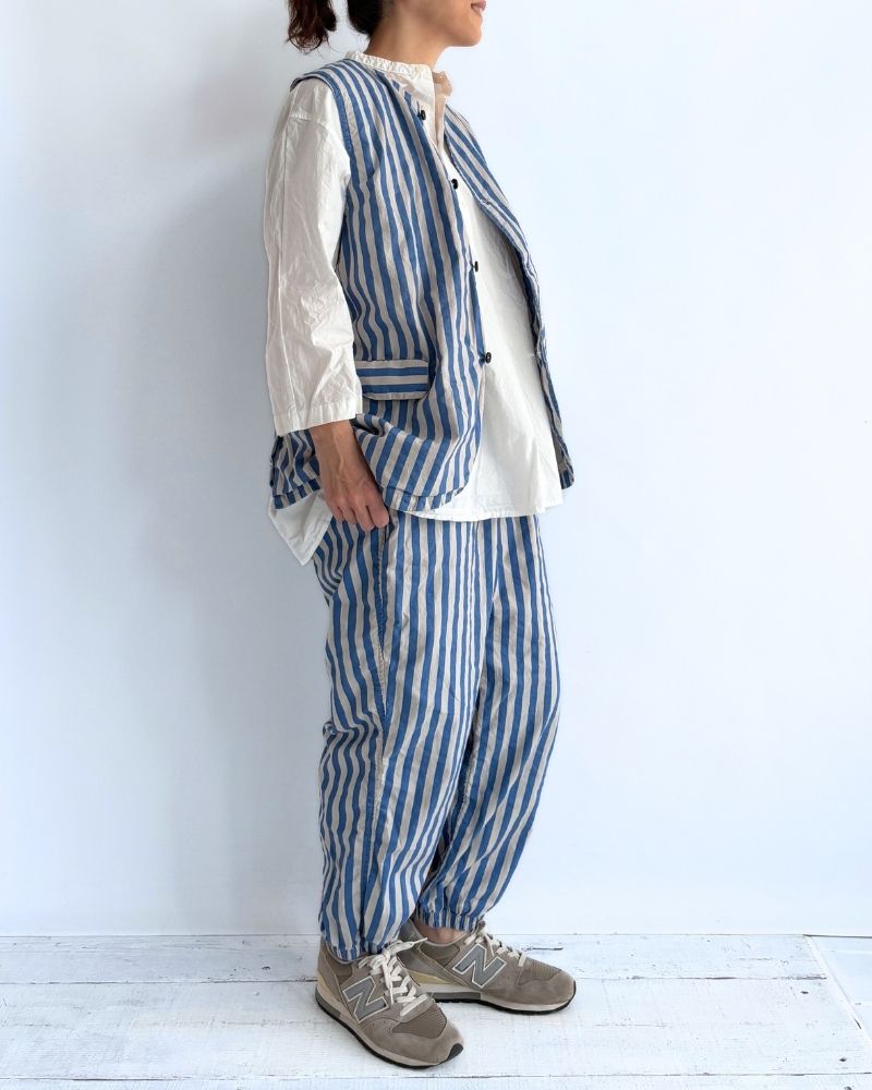 POPLIN WIDE STRIPE (OVERDYE) EASY PANTS MilkyGrey