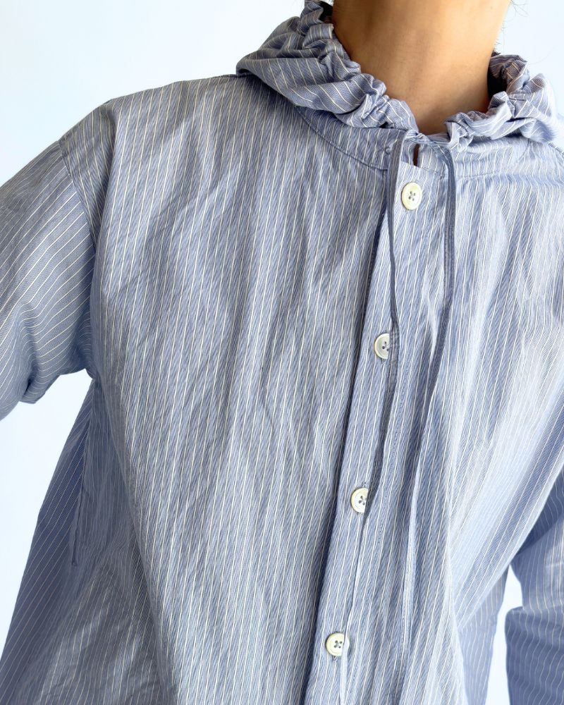 フーディシャツ White/Sax Stripe