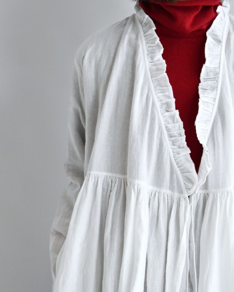 TWILL COTTON KHADI PLAIN FRILL CACHE COEUR White