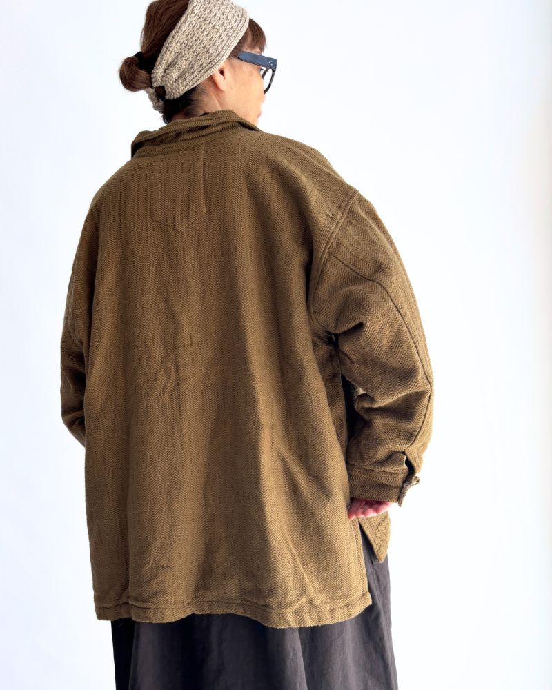 手織りコットンヘリンボーン ジャケット KhakiBrown